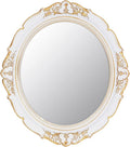 Eaoundm 13.1 x 14.8 inchs Decorative Wall Mirror,Vintage Hanging Mirrors for Bedroom Living-Room Dresser Decor Oval (White)