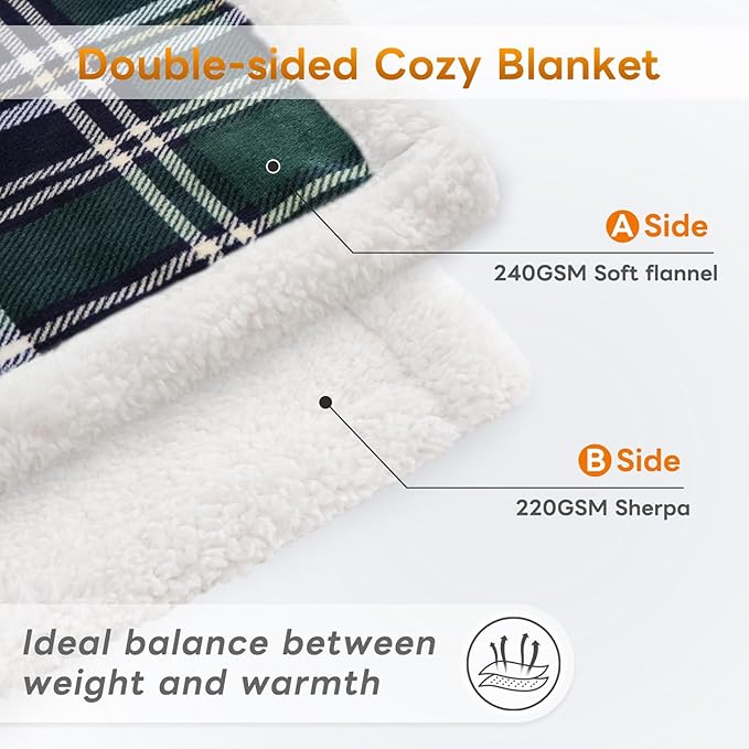 Sherpa Fleece Throw Blanket for Couch, Fluffy Plush Warm Fuzzy Blanket for Women and Men, Cozy Thick Soft Twin Blanket for Bed(Green-Soft Blue, 80"*90")