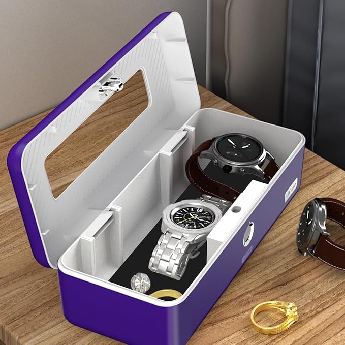 AICase Biometric Fingerprint Storage Box,AICase Portable Cash Jewelry Security Case Lock Box Safe,Combination Lock for Car, Home,Office Travel Blue