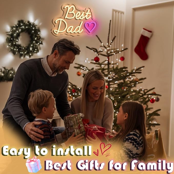 Best Mom, Dad, Son, Daughter, Sister, Husband Neon Light Sign LED Light Sign Suitable for Living Room, Bedroom, Kids Room Wall Decor, Father's Day, Mother's Day, etc. Best Gift for Family