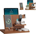 Valentine's Day Gifts for Men Wood Phone Docking Station with Separate Phone Stand, Bedside Desk Organiser with Phone and Key Holder Anniversary Birthday Presents for Dad Husband Boyfriend Son Brown