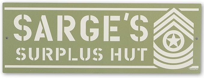 Disney Pixar Cars Sarge's Surplus Hut Metal Wall Decor - Authentic Cars Sign for Bedroom or Movie Room