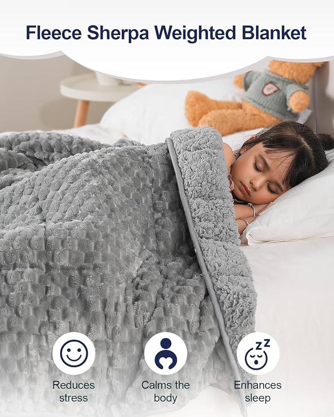 Super Soft Luxury Fleece Sherpa Weighted Blanket for Teens, 3lbs Small Weighted Lap Blanket for Adults, Turtle Shell Cozy Warm Throw for Winter, Compact Heavy Blanket for Sleep & Travel, Grey, 36"x48"