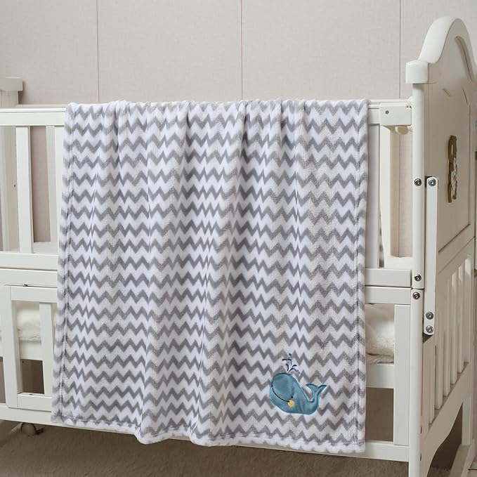 CREVENT 2Pcs 30''X40'' Cute Cozy Fluffy Warm Baby Blankets for Infants Toddlers' Bedding Crib Cot Stroller - Grey Cloud + Whale
