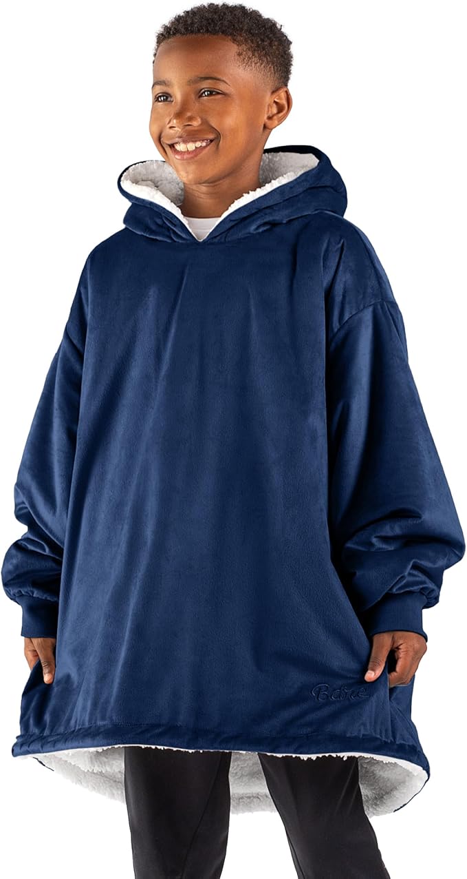Bare Home Wearable Blanket Hoodie - Soft Plush Sherpa - Warm and Cozy - Oversized Wearable Blanket - Adult & Kid Sizes