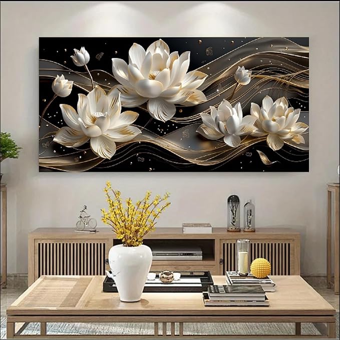 Bamdeya Large Picture Bedroom Wall Decor Abstract Canvas Poster Prints Browm White Flower Wall Art Petals Modern Framed Art Office Artwork for Walls Living Room Decor Kitchen Home Decorations