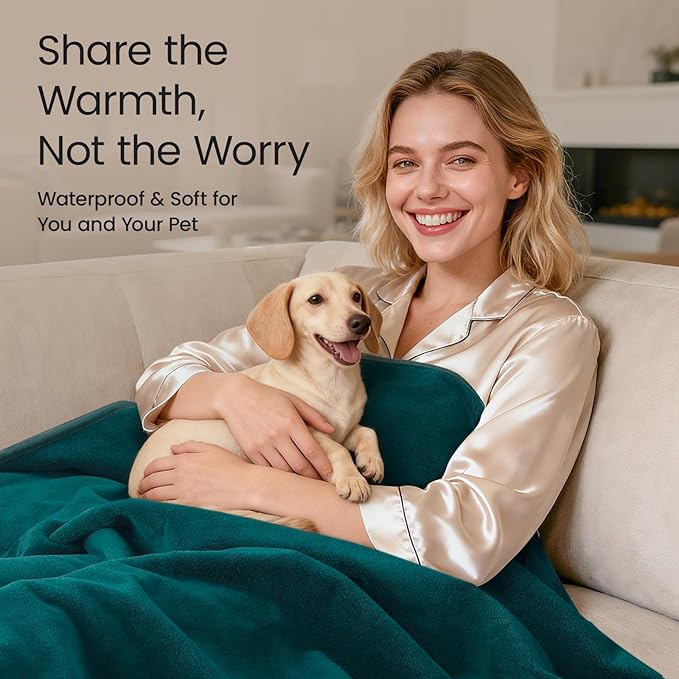 LOOBANI Waterproof Throw Blanket for Couch: Reversible Leakproof Couch Blanket 40" x 60", Soft Coral Fleece Bed Blanket Stain-Proof for Sofa Cover, Pet Accidents, Travel, Green