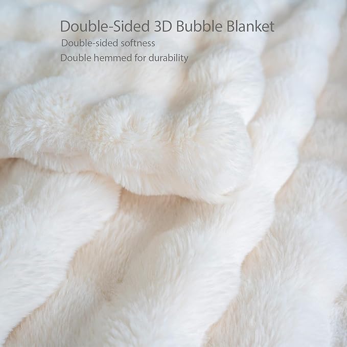 Ultra Soft Plush Cozy Throw Blanket, Foldable Faux Fur Blanket for Couch Spring Travel Camping, Machine Washable Easy Care for Home Bed Office Airplane Car Women, 50" x 60" Cream White