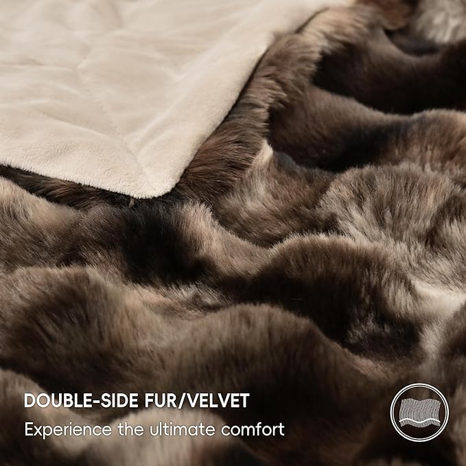 PHF Luxury Faux Rabbit Fur Throw Blanket, Ultra Soft Fluffy Plush Cozy Warm Bubble Blanket for Bed, Couch, Sofa Decorative, Thick Reversible Throw Suitable for Fall & Winter, 50" x 60", Tie Dye Brown