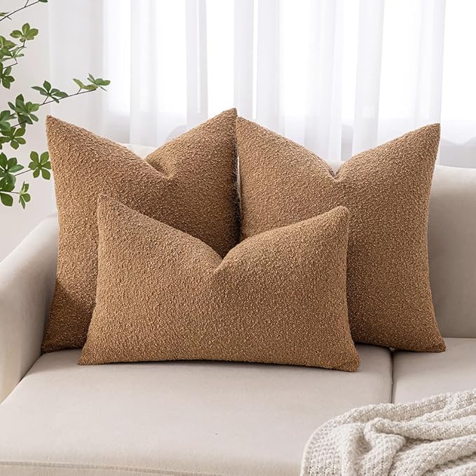 MIULEE Textured Boucle Throw Pillow Cover Brown Accent Solid Lumbar Pillow Case Decorative Vintage Soft Pack of 1 Couch Cushion Mid Century Chair Sofa Bedroom Livingroom Home Decor,12x20 Inch