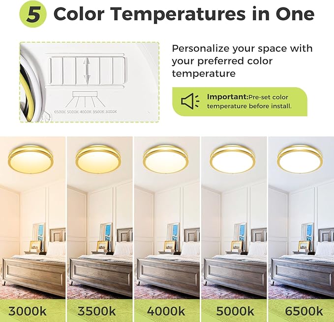 hepside 2 Pack Flush Mount Ceiling Light Fixture, Dimmable & 5CCT Ceiling Light Black, 10inch 15W 3000K 3500K 4000K 5000K 6500K Adjustable Ceiling Lamps for Kitchen Bathroom Bedroom Hallway