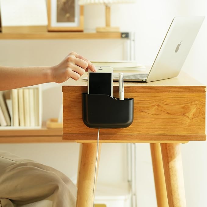 SUNFICON Remote Holder Wall Mount TV FAN Remote Control Holder Bedside Caddy Wall Organizer Phone Holder for Office Adhesive Media Player Controller Holder Box Tray Home Desk Nightstand 2 Black