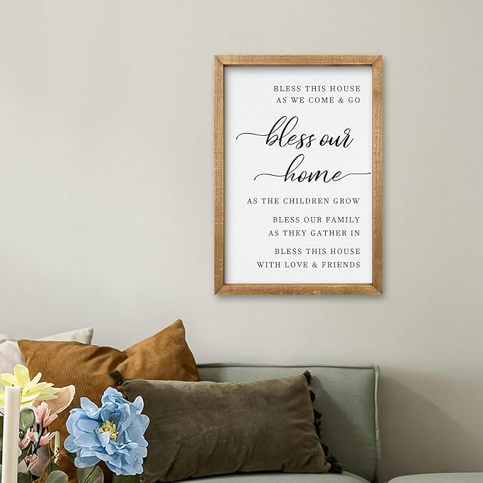 comurdyo Bless This Home Wall Decor 16"×11" Modern Rustic Farmhouse Inspirational Blessing Sweet Family Quote Scripture Sign For Living Room Bedroom House Wall Art Hanging (Wood)