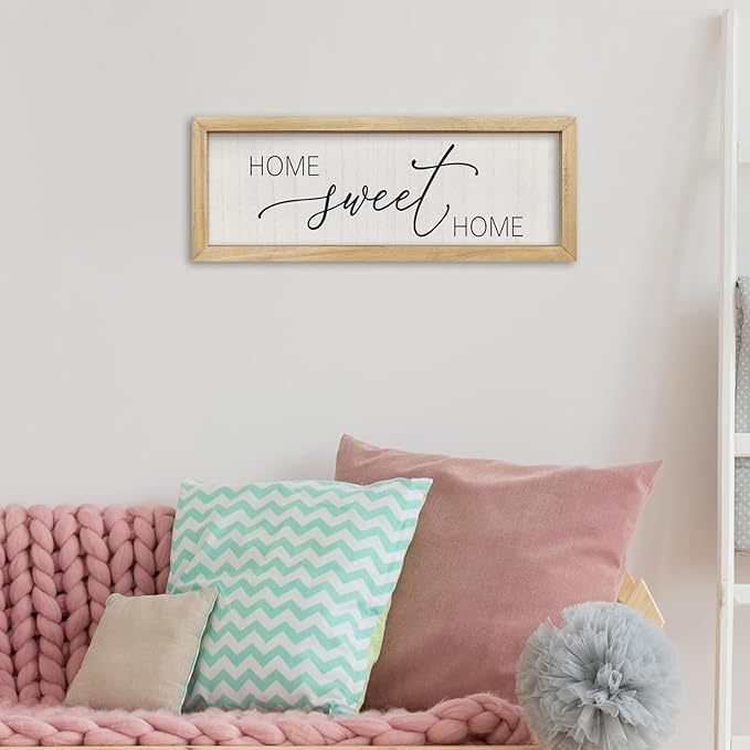 comurdyo Living Room Home Sweet Home Sign Wall Decor 16"×6" Small Home Vintage Farmhouse Minimalist for Wood Framed Dining Room Wall Plaque Hanging Horizontal Art Decor (Wood)