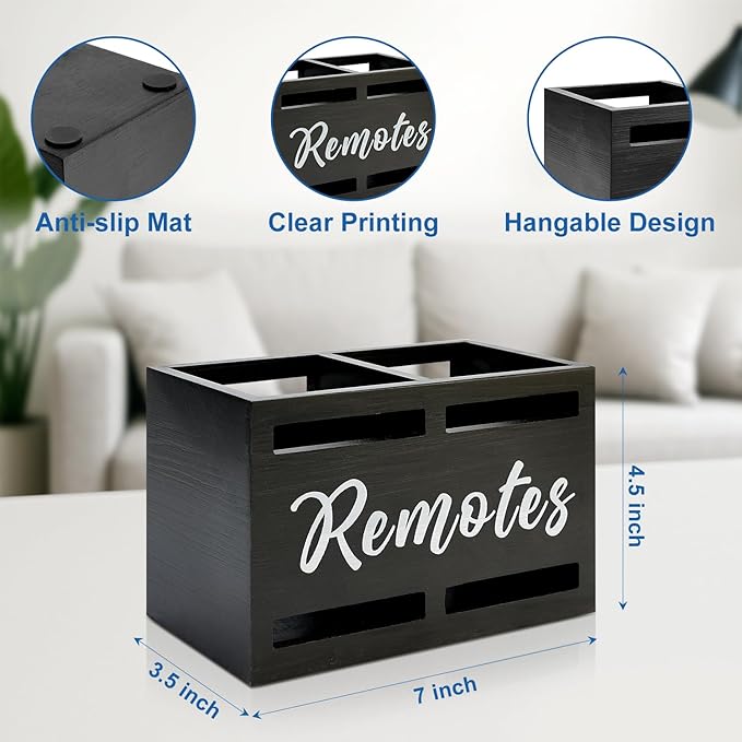 Wooden Remote Control Holder Wall Mount Remote Caddy for Table Bed TV Controller Holder Remotes Control Organizer for Wall Bedside Decorative Remotes Storage Box for Nightstand Couch Organizer 2 Slots