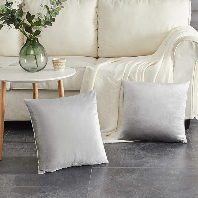 GIGIZAZA Decorative Throw Pillow Covers 16 x 16, Silver Grey Soft Pillow Covers Velvet,Set of 4 Decor Square Cushion Covers
