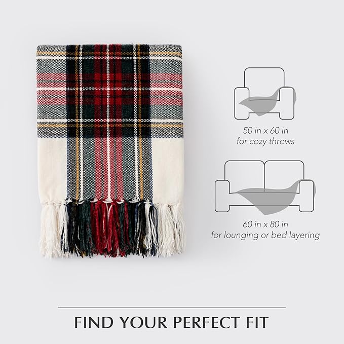 EverGrace Stewart Christmas Plaid Chenille Throw Blanket for Couch, Super Soft Cozy Tartan Checkered Throw Blanket with Tassels, Lightweight Plush Chenille Knit Throw for Christmas Decor, 50”x60”
