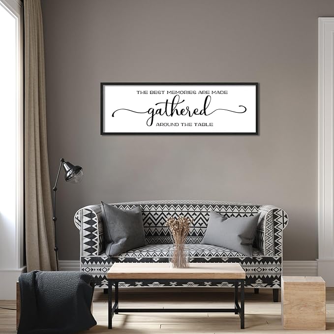 The Best Memories Are Made Gathered Around The Table Wall Decor: Farmhouse Kitchen Wall Art Framed Large Rustic Kitchen Sign Modern Dining Room Wall Decor Hanging Wall Plaques 16"x48"