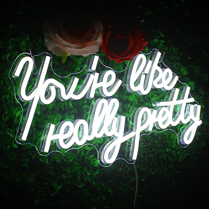 Lucunstar You're Like Really Pretty Neon Sign Led Sign White Led Neon Light for Wall Decor Light Sign for Wedding Dimmable Switch with USB Connectivity Neon Sign for Bedroom Decor Home Wall Decor