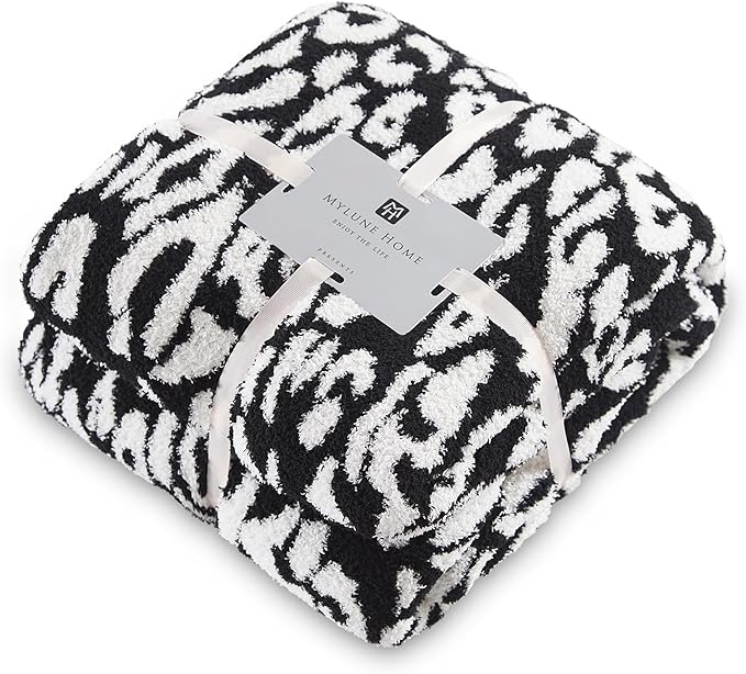 MH MYLUNE HOME Ultra Soft Leopard Throw Blanket (50x60 inches) Microfiber Blanket Plush Warm Reversible Cheetah Blanket Leopard Pattern Throw for Couch Bed Sofa - Black and White, 50"x60"