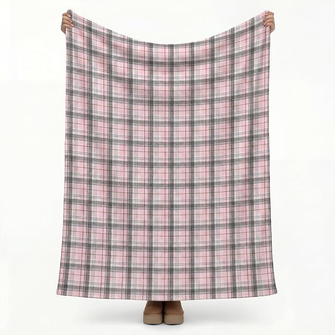 Horaldaily Pink Grey Farmhouse Plaid Spring Decorative Blanket Throw, Spring Summer Rustic Soft Lightweight Blanket for Couch Sofa Bed Lounging Decoration, Ideal Gifts for Kids Adults Self, 50x60