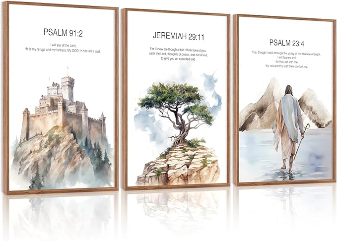 CHDITB Christian Bible Verse Framed Canvas Wall Art Set Of 3, Jesus Wall Decor, Scripture Jesus Wall Painting, Inspirational Biblical Art Prints For Dining Room Living Room Church (12X16 Inch)