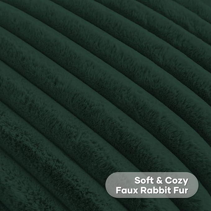 FUTEI Dark Green Decorative Throw Pillow Covers Set of 2, 18x18 Inch Soft Fluffy Faux Fur Plush Striped Cushion Cases, Modern Home Decor for Couch Bed Living Room