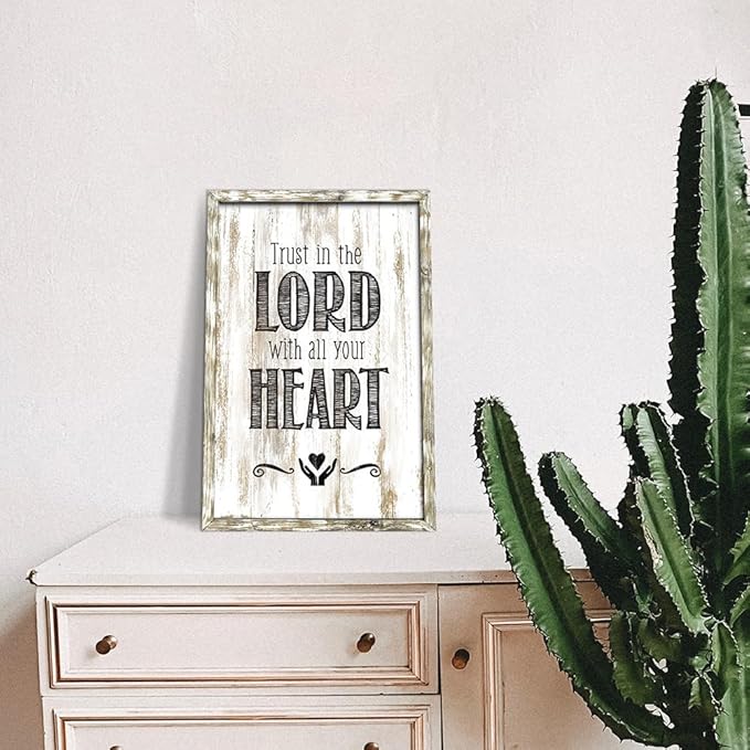Bible Verses Wooden Wall Decor: Christian Sign Framed Art Picture Farmhouse Religious Scripture Quote Artwork Proverbs Trust in Lord Print for Home Bedroom Dining Room Decorations