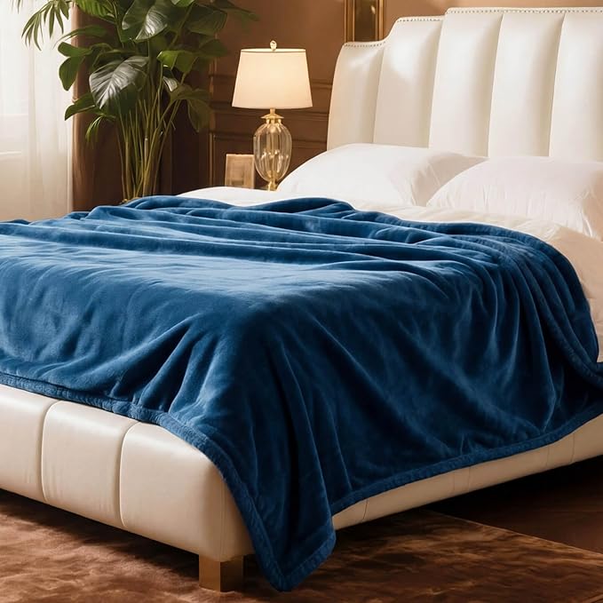 Plush Velvet Fleece Bed Blanket, Lightweight Queen Size Blanket, Soft Fuzzy Cozy Blanket for Couch (Royal Blue, Queen)