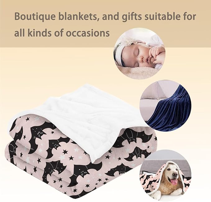 Bat & Stars Blanket | Soft Warm Fuzzy Lightweight Flannel Throw Blanket Perfect for Couch, Bed, Decor, Travel & Outdoor Use, Cozy Blankets for Adults Kids Women Girls 50×40 in