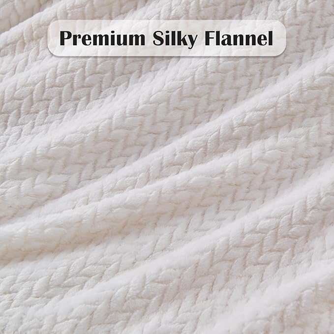 NEWCOSPLAY Super Soft Throw Blanket Ivory Premium Silky Flannel Fleece Leaves Pattern Lightweight Bed Blanket All Season Use (Ivory, Throw(40"x50"))