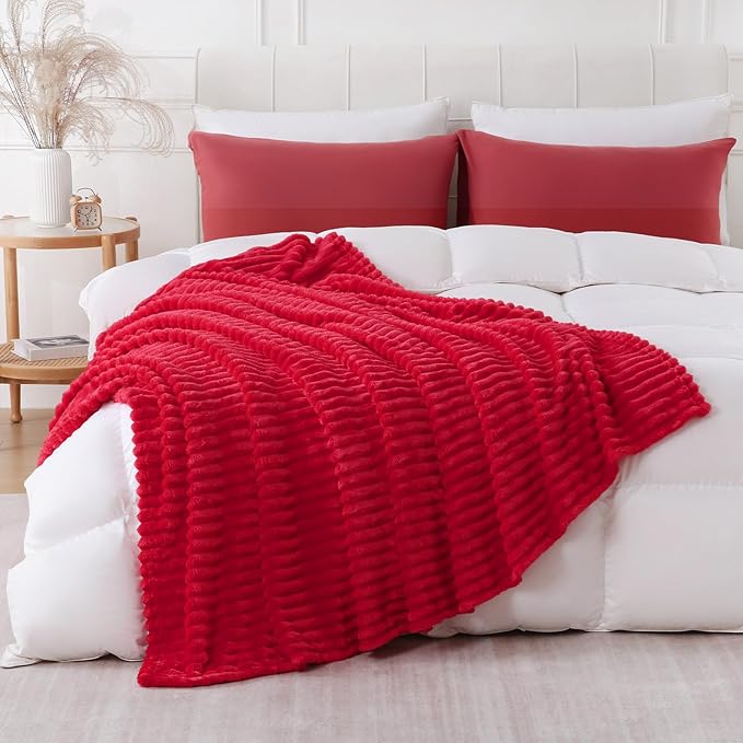 Cherry Red Throw Blanket for Couch Sofa 60x80 inches Striped Fleece Blankets Room Home Decor Lightweight Plush Soft Cozy Gifts for Women Mom Girls