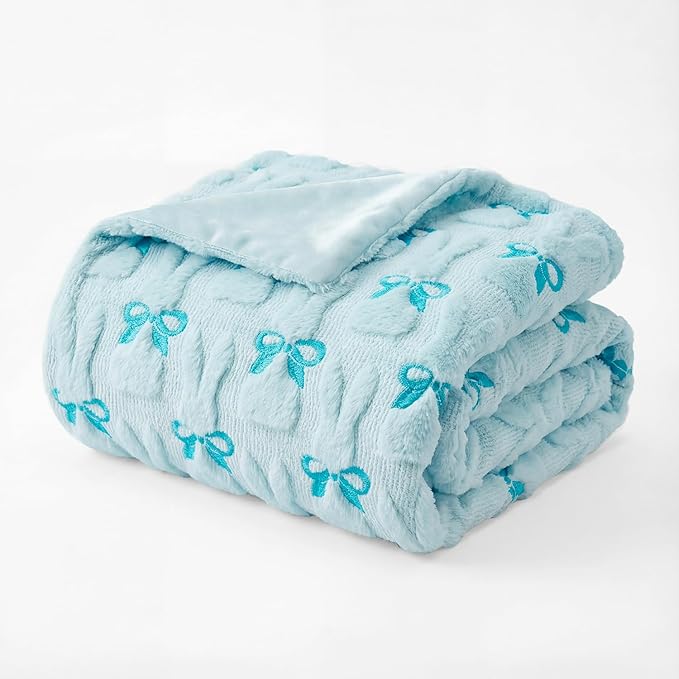 Horaldaily Easter Solid Blanket Throw, Blue Rabbits Bow Soft Fuzzy Plush Faux Fur Cozy Blankets for Couch Sofa Bed Lounging, Ideal Gifts for Kids Adults Wife Self, 50x60