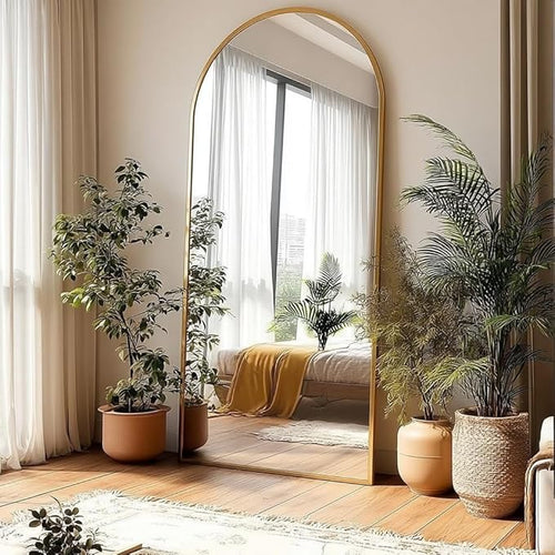 71x28 Inch Arched Floor Mirror - Full Length Gold Standing Mirror for Bedroom, Living Room, Dressing - Tall Leaner Mirror with Arch Design, Wall or Free-Standing Decor