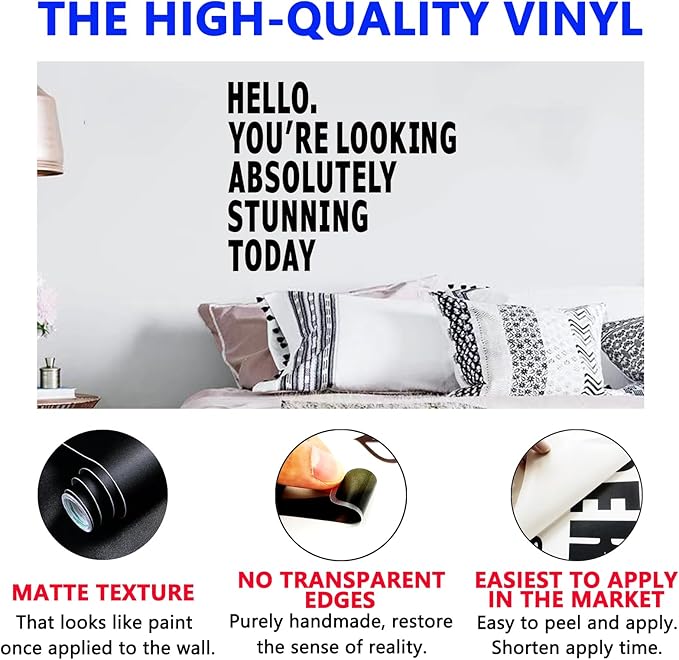 Inspirational Quotes Bedroom Wall Stickers: Women Beautiful Home Positive Vinyl Art Wall Decals - Living Room Bathroom Kitchen Family Wall Decor - Hello You Look Great Today 18" X 15"