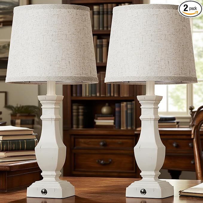 ROTTOGOON Dimmable Table Lamps Set of 2, Rustic Farmhouse Table Lamps for Living Room Bedroom, Bedside Desk Lamps for end Tables, Touch Lamps for nightstand, 9W Bulbs Included, 22", White