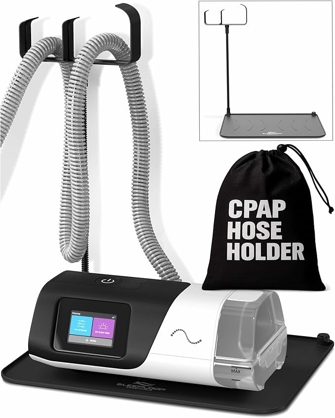 CPAP Protector Mat & CPAP Hose Holder – Bedside Organizer with CPAP Hook for CPAP Mask & Tubing, Keeps CPAP Supplies Neat and Tidy All Night (T-Style Hook)