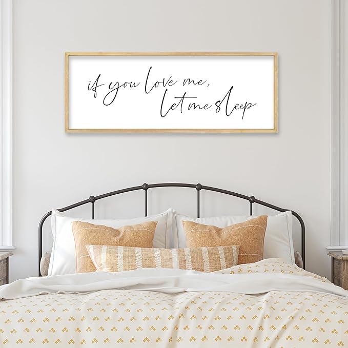 YWJKWLGS If You Love Me Let Me Sleep Sign Wall Art 40"×15" Funny Bedroom Decor Above Bed for Sleep Lovers Humorous Rustic Wooden Plaque for Her/Him (Wood)