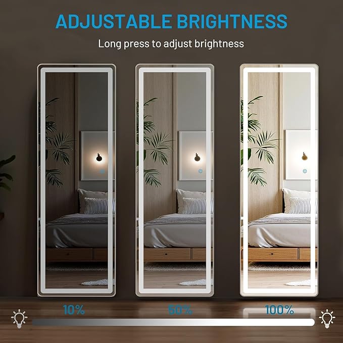 NEWBULIG Full Length Mirror with Stand 26"×71.1", LED Light Floor Standing with 3 Color Lighting for Bedroom Body Hanging Modern Simple Home Decor Wall Living Room Cloakroom