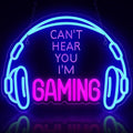 Gaming Neon Sign, Large Bright and Dimmable Colored LED Headset Gamer Neon Light and USB Powered Headphone Lightup Game Signs for Game Zone Video Room Boy Bedroom Wall Decor (Can't Hear You I'm Gaming)