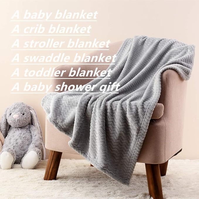 CREVENT 2Pcs 30''X40'' Cute Cozy Fluffy Warm Baby Blankets for Infants Toddlers' Bedding Crib Cot Stroller - Grey Cloud + Wave Grey