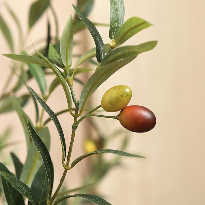 Kazeila Artificial Olive Tree 5FT Tall Faux Silk Plant for Home Office Decor Indoor Fake Potted Tree with Natural Wood Trunk and Lifelike Fruits