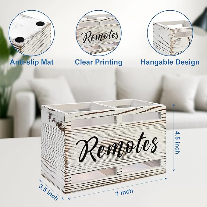 Wooden Remote Control Holder Wall Mount Remote Organizer for Table TV Controller Holders Remotes Caddy for Bed Wall Bedside Organizer Storage Control Box Farmhouse Nightstand Couch Decor 2 slots