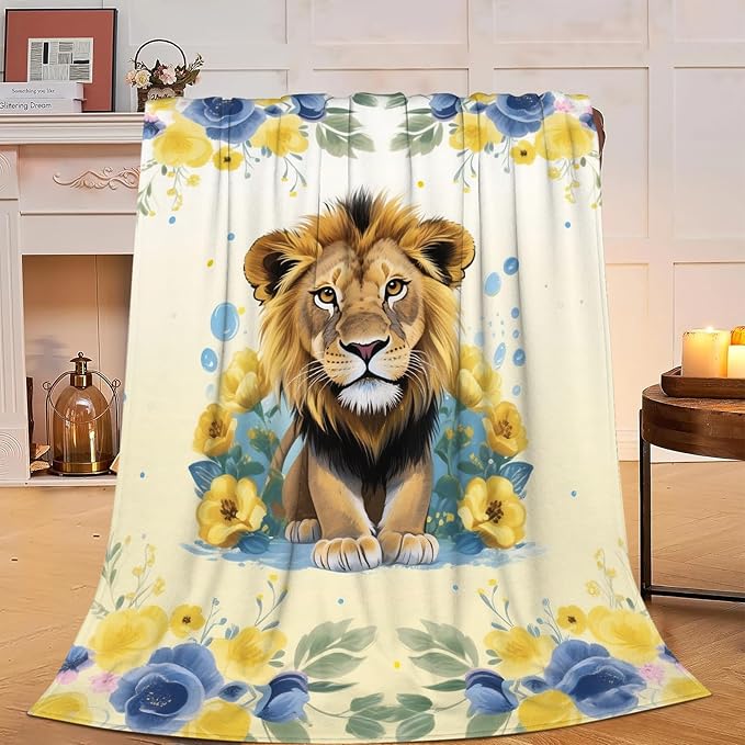 Lion Throw Blanket - Soft Plush Fleece Animal Blankets- Cozy Lion Stuff Gifts for Women Girls Kids 60"X80"