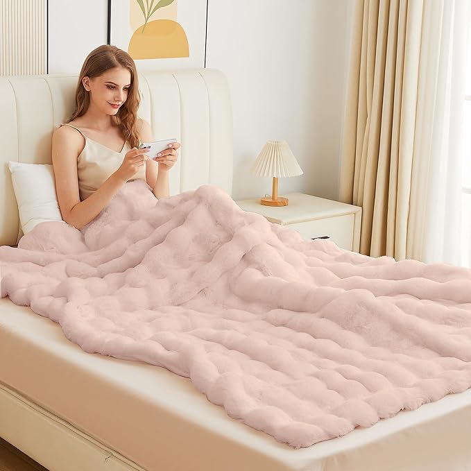 Pink Fluffy Double Sided Blanket for Couch Living Room Faux Fur 50x60 Fuzzy Throw No Shed Blanket for Bed Soft Furry Bed Cozy Comforter Home Decor Gifts 860 GSM
