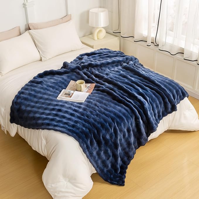 YUSOKI Luxury 3D Bubble Light Weighted Throw Blanket 1.8lb,All Ages,Home Decoration, (Navy,50 * 60inches)