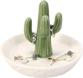 HOME SMILE Ceramic Cactus Ring Holder with Derorative White Dish for Jewelry,Christmas Birthday Gifts for Women
