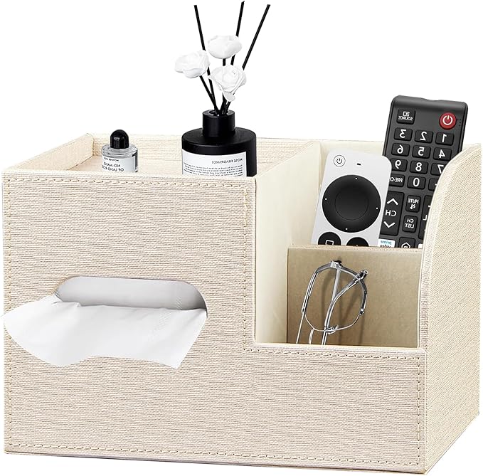 PU Leather Tissue Box Cover Square,Tissue Box Holder Organizer with Storage Tray and Remote Control Holder for Bathroom Countertop Night Stands Bedroom Office Desk,Napkin Caddy Decorative Black