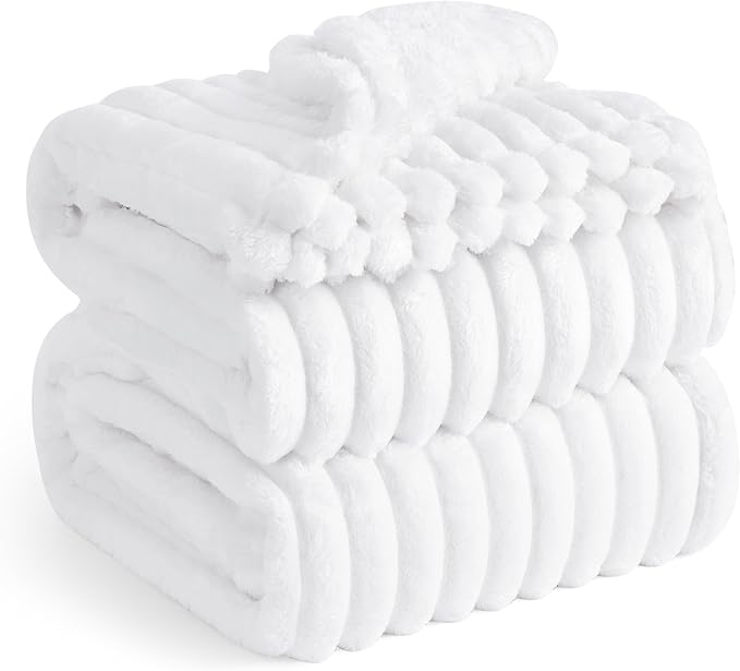 Bedsure GentleSoft Queen Blanket for Couch - Cozy Soft Blankets for Women, Cute Small Fleece Throws for Girls, Bright White, 90x90 Inches