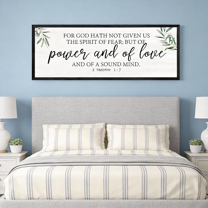 For God Hath Not Given Us the Spirit of Fear Wall Art – 40x15 Inch Framed Bible Verse Decor, 2 Timothy 1:7 Christian Wall Decor, Large Scripture Wall Art for Living Room Bedroom, Black